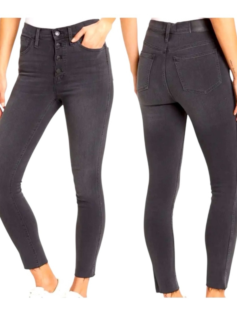 Madewell 10” High Rise Skinny Jeans Black Button Fly Stretch Women’s 27